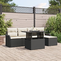 vidaXL Trädgårdsoffset med kudde 6 pcs Svart Poly rattan