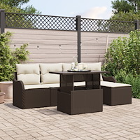 vidaXL Trädgårdsoffset med kudde 6 pcs Brun Poly rattan
