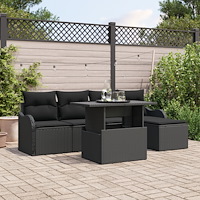 vidaXL Trädgårdsoffset med kudde 6 pcs Svart Poly rattan