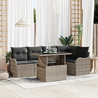 vidaXL Trädgårdsoffset med kudde 6 pcs Grå Poly rattan