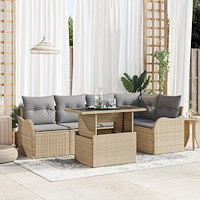 vidaXL Trädgårdsoffset med kudde 6 pcs Beige Poly rattan