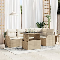 vidaXL Trädgårdsoffset med kudde 6 pcs Beige Poly rattan