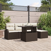 vidaXL Trädgårdsoffset med kudde 6 pcs Brun Poly rattan