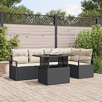 vidaXL Trädgårdsoffset 6 pcs Svart och gräddvit 100 x 55 x 73 cm