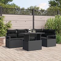 vidaXL Trädgårdsoffset med kudde 6 pcs Svart 100 x 55 x 73 cm
