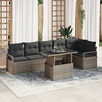 vidaXL Trädgårdsoffset med kudde 7 pcs Grå Poly rattan