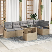 vidaXL Trädgårdsoffset med kudde 7 pcs Beige Poly rattan