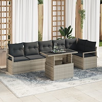 vidaXL Trädgårdsoffset med kudde 7 pcs Ljusgrå Poly rattan
