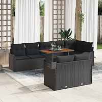 vidaXL Trädgårdsoffset med kudde 9 pcs Svart 100 x 55 x 73 cm