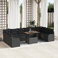 vidaXL Trädgårdsoffset med kudde 11 pcs Svart 100 x 55 x 73 cm