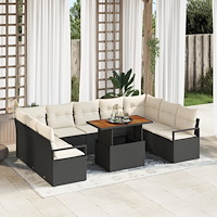 vidaXL Trädgårdsoffset 10 pcs Svart och kräm 100 x 55 x 73 cm