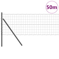 vidaXL Eurostängsel med 13 stolpar 0,4x50 m Galvaniserat stål Grå