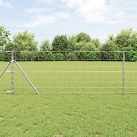 vidaXL Fältstaket 0,8 x 25 m Galvaniserad Stål, vidaXL Staketstolpar 13 st Ø32 mm 120 cm Galvaniserad Stål