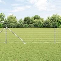 vidaXL Fältstängsel 1x25 m Galvaniserad stål, vidaXL Stängselstolpar med spik 13 st Ø32 mm 120 cm Galvaniserad stål