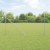 vidaXL Fältstängsel 1.4x25 m Galvaniserat Stål, vidaXL Stängselstolpar med Spik 13 st Ø32 mm 160 cm Galvaniserat Stål