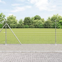 vidaXL Fältstängsel 1,2x25 m Galvaniserad stål, vidaXL Stängselstolpar med basplattor 13 st Ø32mm 68,5 cm Galvaniserad stål