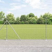 vidaXL Fältstängsel 1.4x25 m Förzinkad Stål, vidaXL Stängselstolpar med Basplattor 13 st Ø32mm 78.5cm Förzinkad Stål