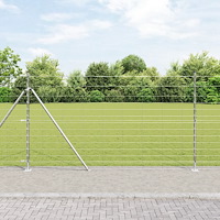 vidaXL Fältstaket 1.4x25 m Galvaniserat Stål, vidaXL Staketstolpar med Basplattor 13 st Ø32mm 78.5cm Galvaniserat Stål
