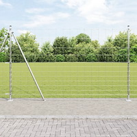 vidaXL Fältstängsel 1.5x25 m Galvaniserat Stål, vidaXL Stängselstolpar med Basplattor 13 stycken Ø32mm 83.5cm Galvaniserat Stål