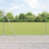 vidaXL Fältstängsel 1,5x25 m Galvaniserat Stål, vidaXL Stängselstolpar med Basplattor 13 st Ø32mm 83,5cm Galvaniserat Stål