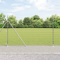 vidaXL Fältstängsel 1.6x25 m galvaniserat stål, vidaXL Stängselpålar med basplattor 13 st Ø32mm 88.5cm galvaniserat stål