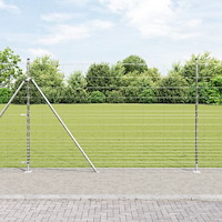 vidaXL fältstängsel 1,6x25 m galvaniserat stål, vidaXL stängselstolpar med basplattor 13 st Ø32mm 88,5 cm galvaniserat stål