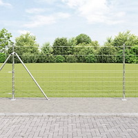 vidaXL Fältstaket 1.2x50 m Galvaniserat Stål, vidaXL Staketstolpar med Basplattor 13 st Ø32mm 68.5cm Galvaniserat Stål