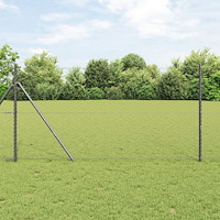 vidaXL Hexagon Stängsel Grå 1x10 m Stål, vidaXL Stängselsocklar 7 st Grå Ø32 mm 150 cm Galvaniserat Stål