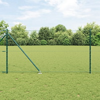 vidaXL Hexagonstängsel Grön 1x10 m Stål, vidaXL Stängselstolpar med spets 7 st Ø32 mm 120 cm Galvaniserat stål