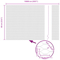 vidaXL Hexagonstängsel Grå 0.6x100 m Stål