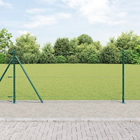 vidaXL Hexagonstängsel Grön 0,8x10 m Stål, vidaXL Staketstolpar med Basplattor 7 st Ø32mm 90cm Galvaniserat Stål