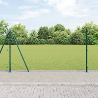 vidaXL Hexagonstängsel Grön 1.2x10 m Stål, vidaXL Stängselstolpar med basplattor 7 st Ø32mm 68.5cm Galvaniserad Stål