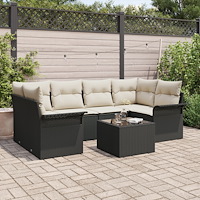 vidaXL Trädgårdsoffset med kudde 7 pcs Svart och kräm 55 x 55 x 37 cm