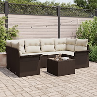 vidaXL Trädgårdsoffset med kudde 7 pcs Brun och Kräm 55 x 55 x 37 cm