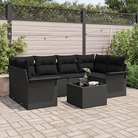 vidaXL Trädgårdsoffset med kudde med kudde 7 pcs Svart 55 x 55 x 37 cm