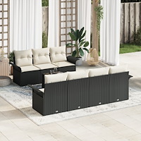 vidaXL Trädgårdsoffset med kudde 8 pcs Svart och kräm 55 x 55 x 37 cm