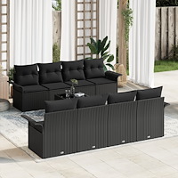 vidaXL Trädgårdsoffset med kudde med kudde 9 pcs Svart 55 x 55 x 37 cm