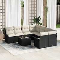 vidaXL Trädgårdsoffset med kudde 9 pcs Svart och kräm 55 x 55 x 37 cm