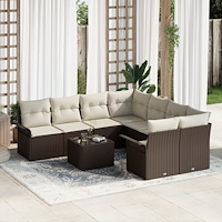 vidaXL Trädgårdsoffset med kudde 9 pcs Brun och Kräm 55 x 55 x 37 cm