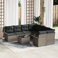 vidaXL Trädgårdsoffset med kudde med lagring 9 pcs Grå 55 x 55 x 37 cm