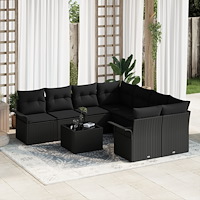 vidaXL Trädgårdsoffset med kudde med kudde 9 pcs Svart 55 x 55 x 37 cm