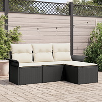 vidaXL Trädgårdsoffset med kudde med lagring 4 pcs Svart Poly rattan