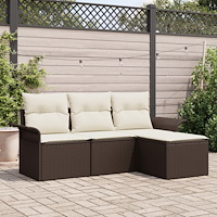 vidaXL Trädgårdsoffset med kudde med lagring 4 pcs Brun Poly rattan
