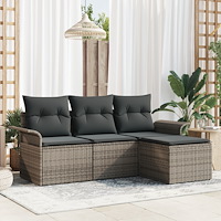vidaXL Trädgårdsoffset med kudde med lagring 4 pcs Grå Poly rattan