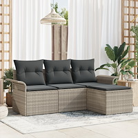 vidaXL Trädgårdsoffset med kudde med lagring 4 pcs Ljusgrå Poly rattan