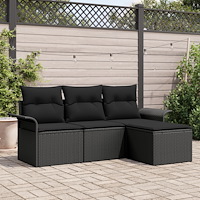 vidaXL Trädgårdsoffset med kudde med lagring 4 pcs Svart Poly rattan