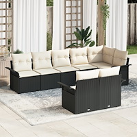 vidaXL Trädgårdsoffset med kudde med lagring 8 pcs Svart Poly rattan