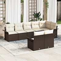 vidaXL Trädgårdsoffset med kudde med lagring 8 pcs Brun Poly rattan