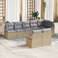 vidaXL Trädgårdsoffset med kudde med lagring 8 pcs Beige Poly rattan