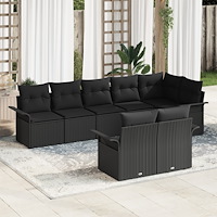 vidaXL Trädgårdsoffset med kudde med lagring 8 pcs Svart Poly rattan